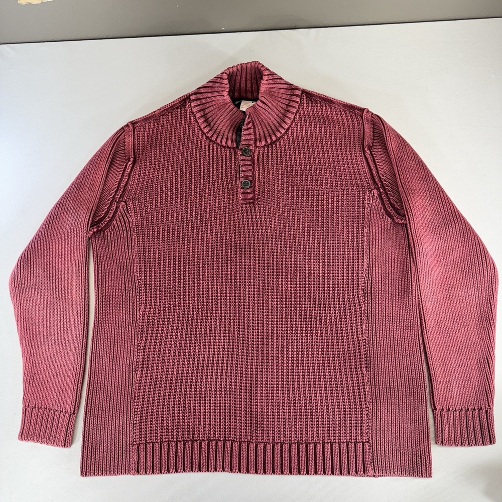 Carbon 2 Cobalt‎ Men XL Burgundy Cotton Henley Knitted Long Sleeve Heavy Sweater